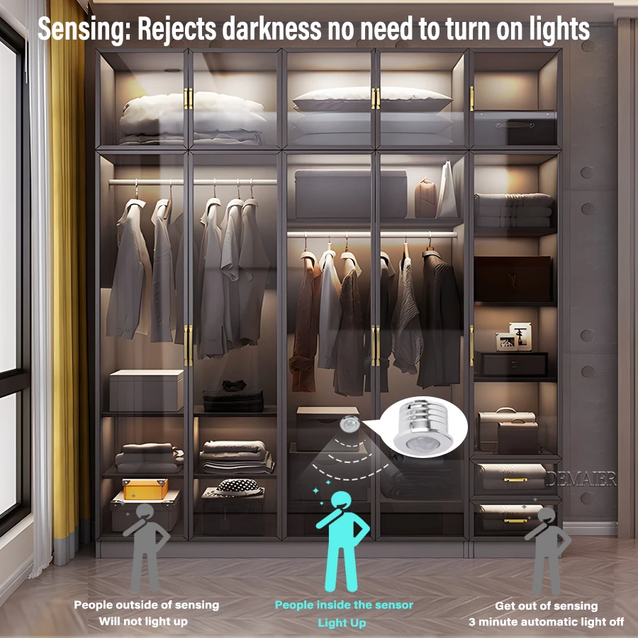 Under Cabinet Collection Dimmable Touch COB LED Strip Light Bookcase Wardrobe Motion Sensor Closet Lampara Tape Penetrable Wood-6