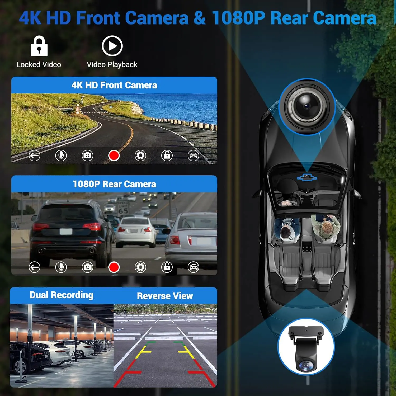 11.26 Inch 4K DVR Wireless CarPlay & Android Auto Dash Cam Bluetooth Audio GPS Navigation Dashboard Dual Lens Video Recorder-5