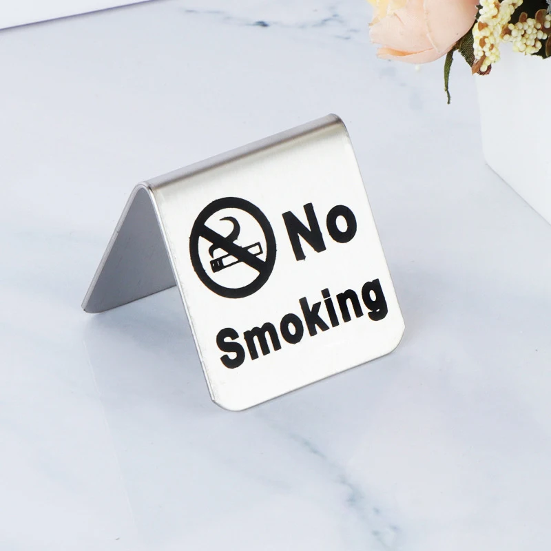 5*5cm Mini Stainless Steel No Smoking Sign Double-sided Desktop Warning Signage Restaurant Hotel Office Desktop Decoration-2