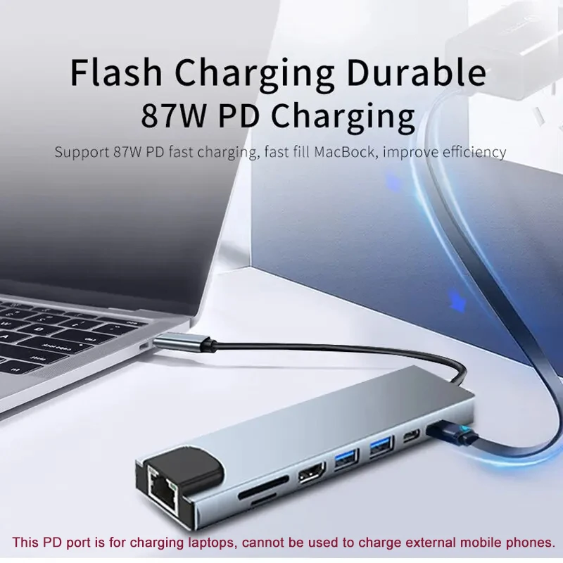 8 in1 USB C HUB 3.0 Type C Splitter 4K Docking Station Laptop Adapter PD SD TF For Macbook Air M1 iPad Pro RJ45 HDMI-Compatible-5