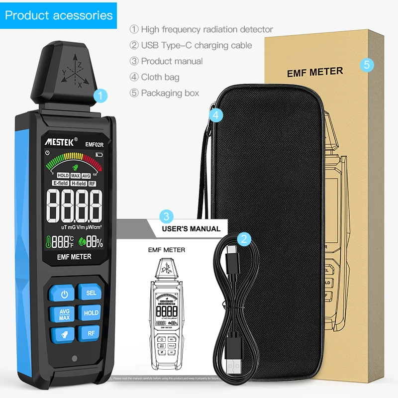 Mestek Emf Meter Electromagnetic Field Radiation Detector Rechargeable Counter Emission Dosimeter for Mobile Phone and Computer-6
