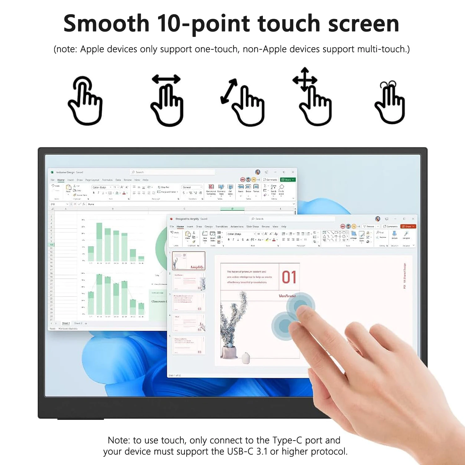 Bimawen 13.3inch OLED 1080P Touch Screen Protable Monitor For Switch/X-Box/PS4/5 Game Display 400nit 100%sRGB LCD Second Screen-4