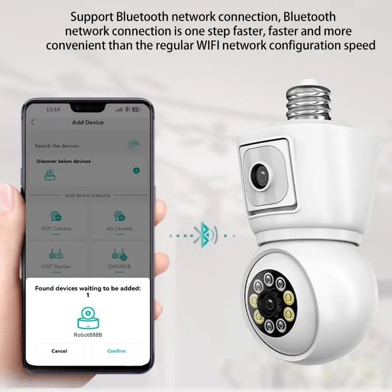 8MP E27 Bulb WiFi Camera 4K Dual Lens Dual Screen Cam Auto Tracking Two Way Audio Night Vision CCTV Security Protection ICSEE-6