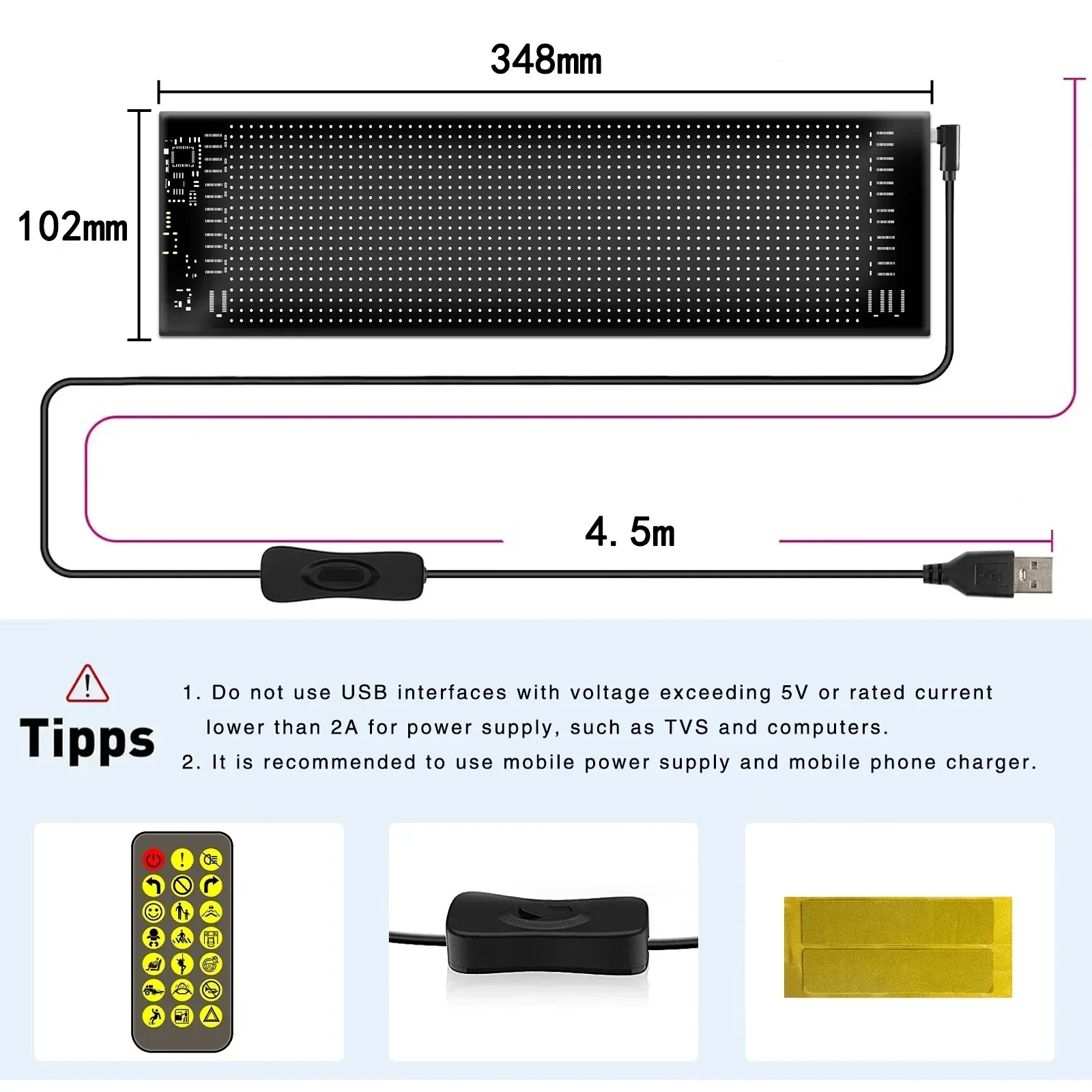 Scrolling Advertising LED Sign USB 5V Bluetooth App Control Logo Light Custom Text Pattern Animation Programmable Display Car-3