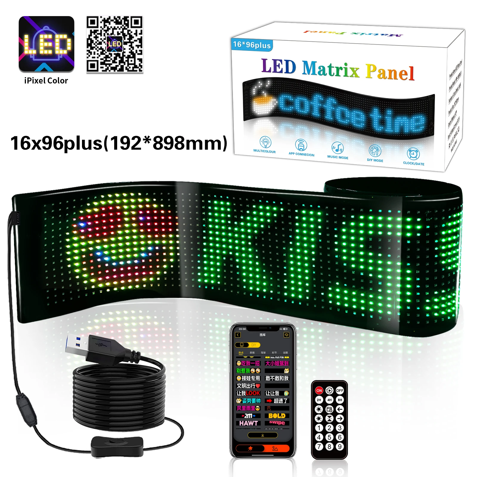 LED Truck Sign Matrix Pixel Panel Display Screen Flexible RGB Car Sign Animation DIY Custom Function USB Room Store Advertising-2