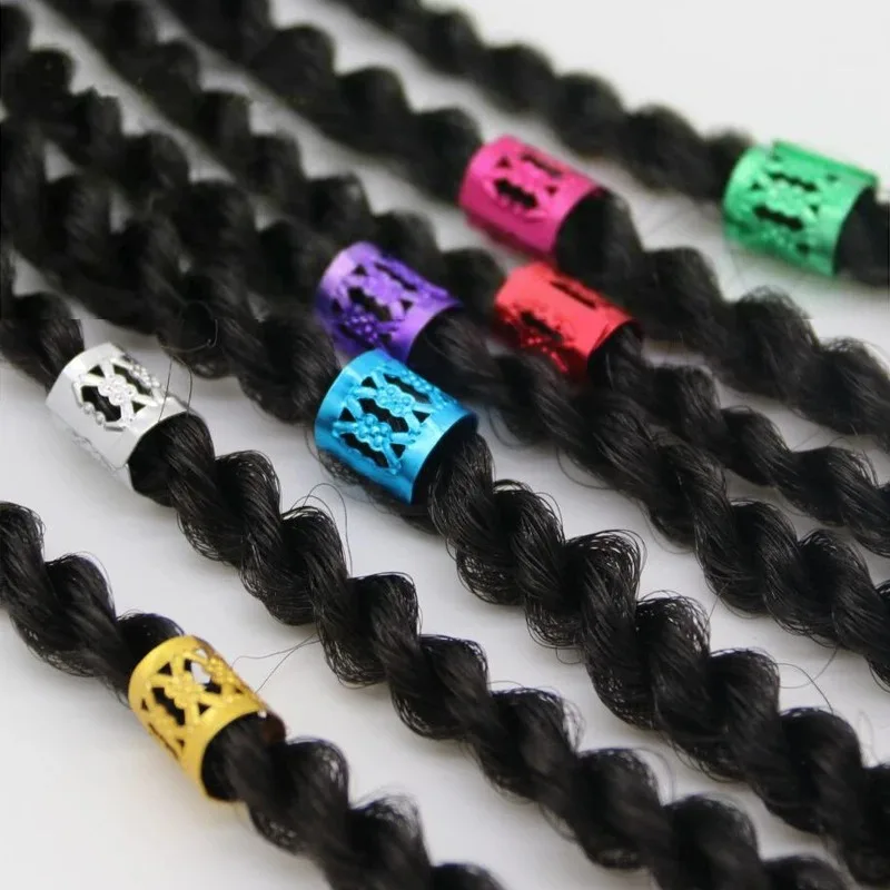 50pcs Metal Hollow Out Hair Ring Accessories,Beads Hair Braid Rings Clips Dread Locks Hair Braiding Metal Cuffs Decoration-6