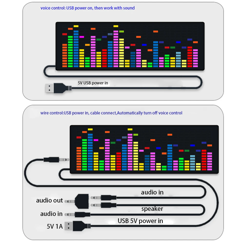 LED music Spectrum rhythm lights voice sensor 1624 RGB atmosphere level indicator with clock display-6
