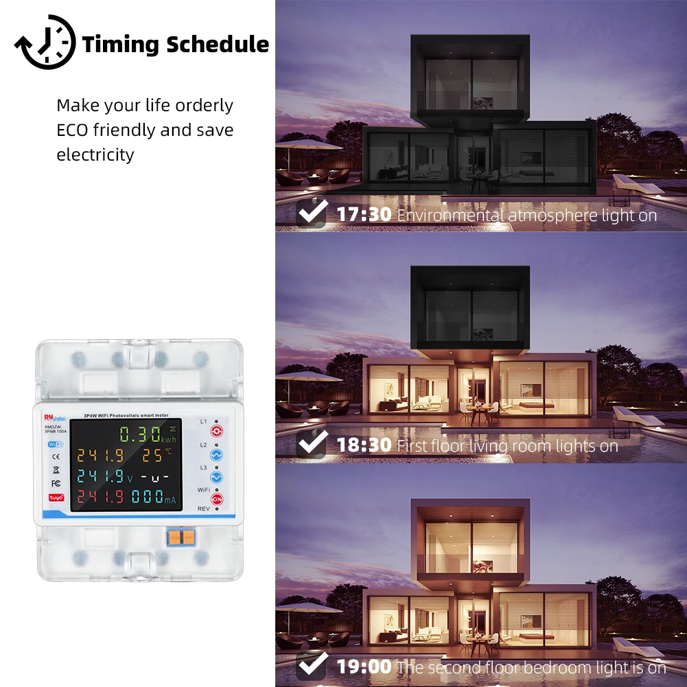 RMshebei 3P 100A Tuya WiFi Smart Bi-Directional Energy Power kWh Meter Leakage Over Under Voltage Protector Relay Switch Current-4