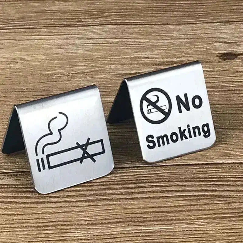 Stainless Steel No Smoking Warning Sign Signage Board Plate Restaurant Table Number Place Card Holder Reserved Notice Sign Stand-5