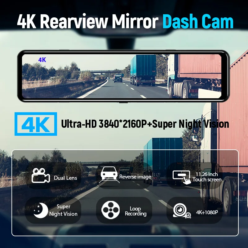 ACCEO 4K WIFI Dashcam 12Inch Car DVR RearView Mirror Recorder Dash Cam Support 1080P Sony Black Box Rear View Camera Acesssories-2