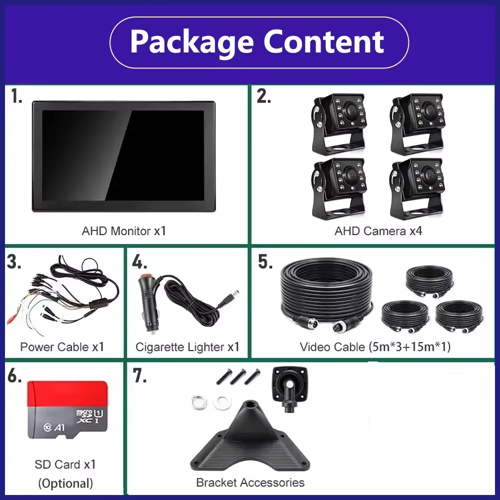 10.1 Inch Touch Screen 4 Ch Split Screen Car MP5 DVR Monitor with BT FM 170°AHD 1080P Camera Can Swivel for RV/Truck/Bus/Trailer-5