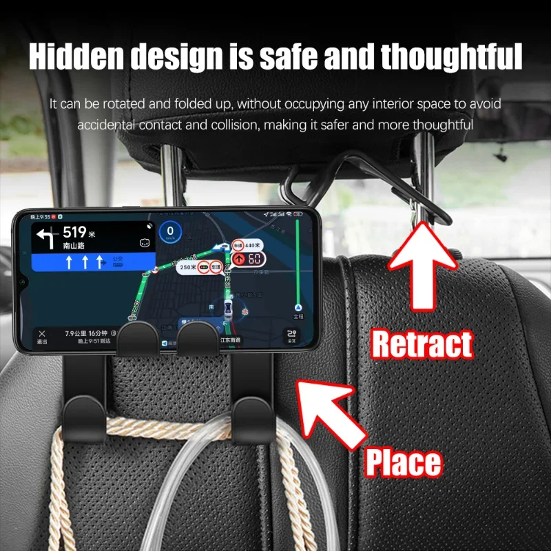 Double Head Phone Hanger 1/2pcs Multifunctional Car Seat Back HookHeadrest Hanging Bag Storage Hanger Car Interior Accessories-3