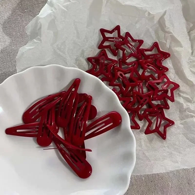 10 Pcs/Lot New Red Star Snap Clip for Girl Waterdrop Barrettes Black Hairpin Women Silver Hair Clip Accessories Kawaii BB Clip-4
