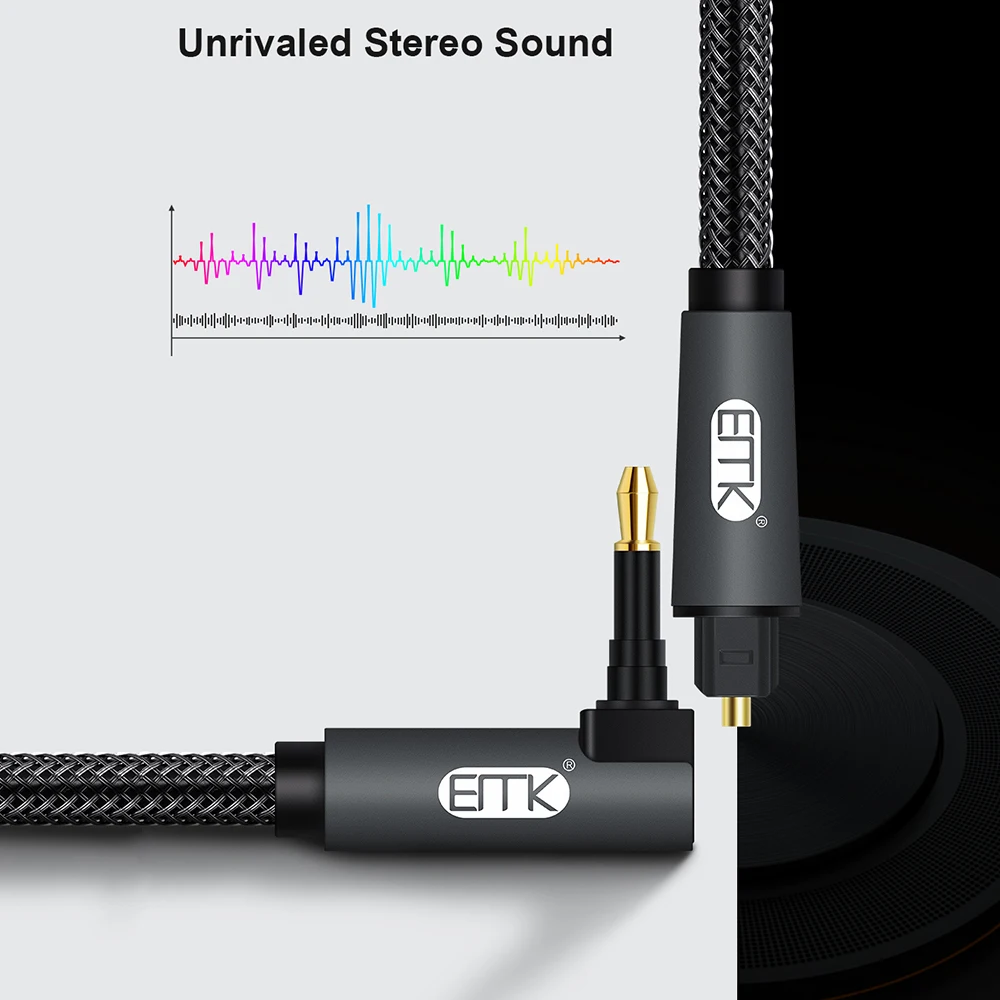 EMK 90 Degree Mini Toslink to Toslink Cable Right Angle Digital SPDIF Optic Fiber Cable 3.5 to Optical Audio Cable Adapter-4