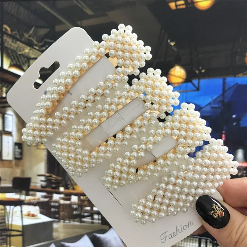 1Set Handmade Pearls Hair Clips Pin for Women Fashion Geometric Flower Barrettes Headwear Girls Sweet Hairpins Hair Accessorie-3