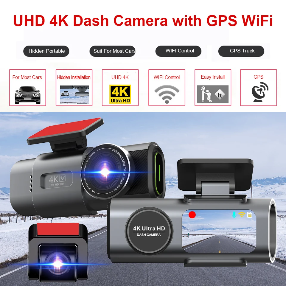 Dash Cam 4K GPS WIFI APP 24H Night Vision Mini 2 Lens Dashcam Car Camera DVR Video Recorder Rear view camera for car Black box-2