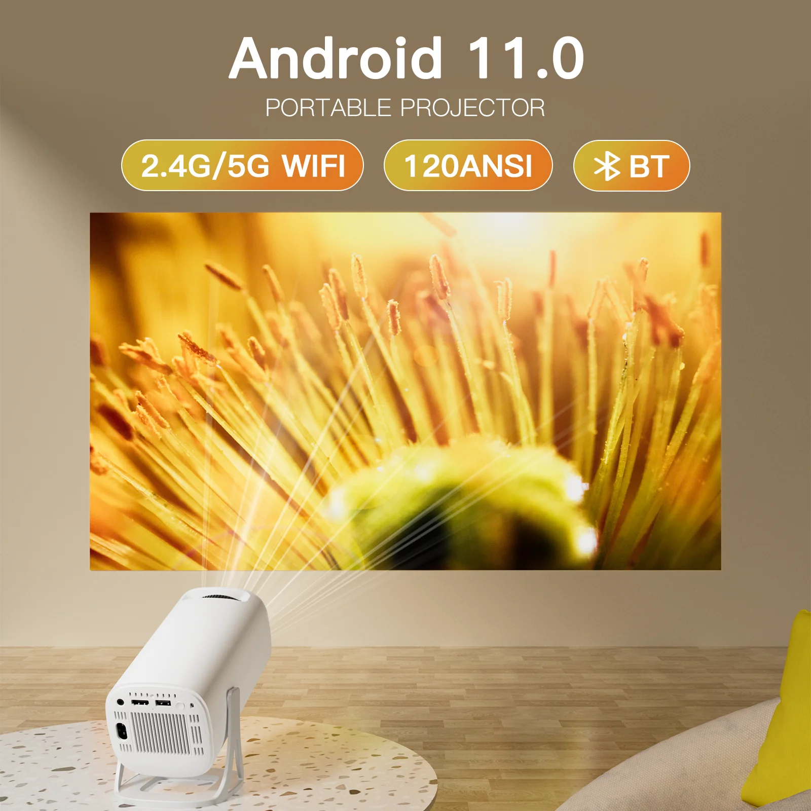 Salange S40 Smart Projector Digital Android11 Support 4K 1080P WiFi6 BT5.4 Allwinner H713 1280*720P Auto Keystone Pocket Beamer-3