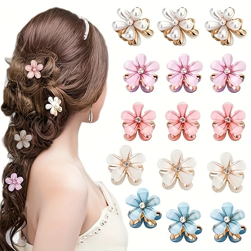 6pcs 3pcs 1pc Kids Women Girls Flower Shaped Hair Grab Clips, Faux Pearl Decorative Hair Barrettes Hair Decoration Accessories-3