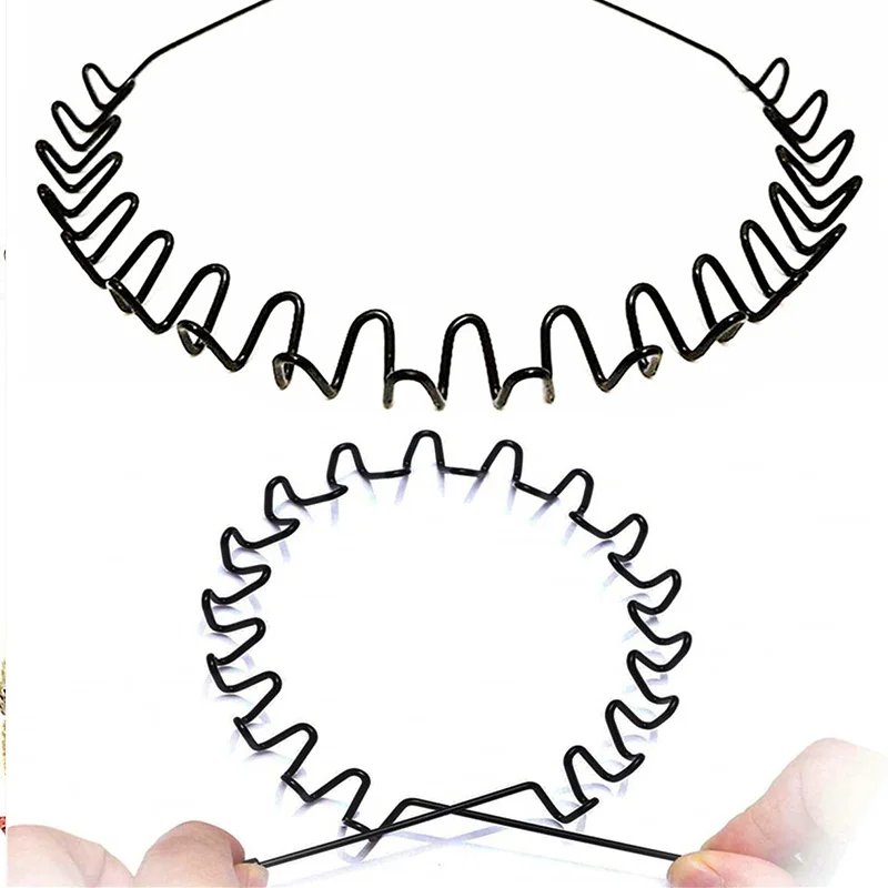 Unisex Black Elastic Non Slip Simple Metal Headbands For Men Women Wavy Hairband Spring Hair Hoop Fashion Hair Accessories-6