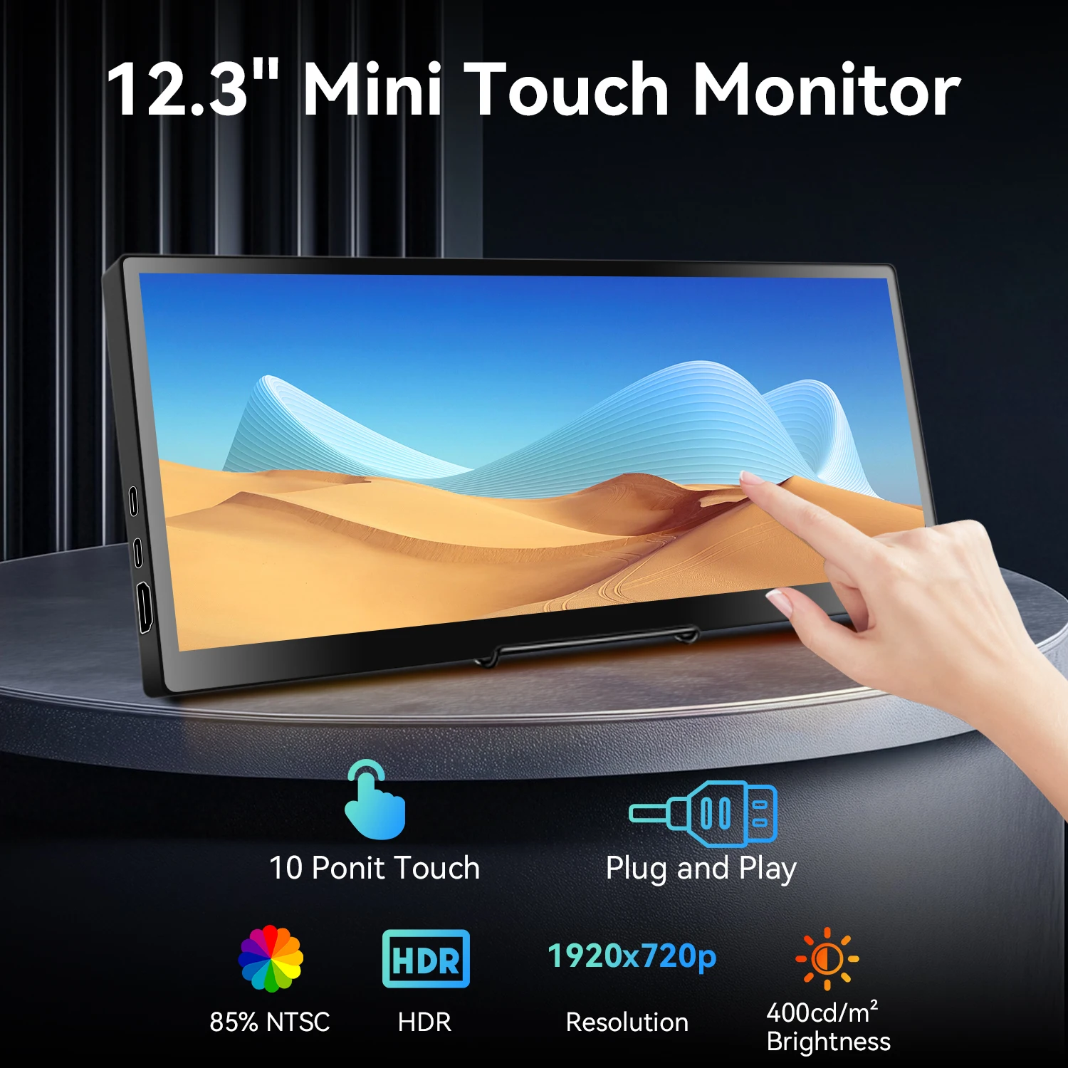 12.3/14.5 inch TouchScreen Monitor HDMI & Type C 1920x720/2.5K IPS Display LCD Bar Computer Temp Display Widescreen-2