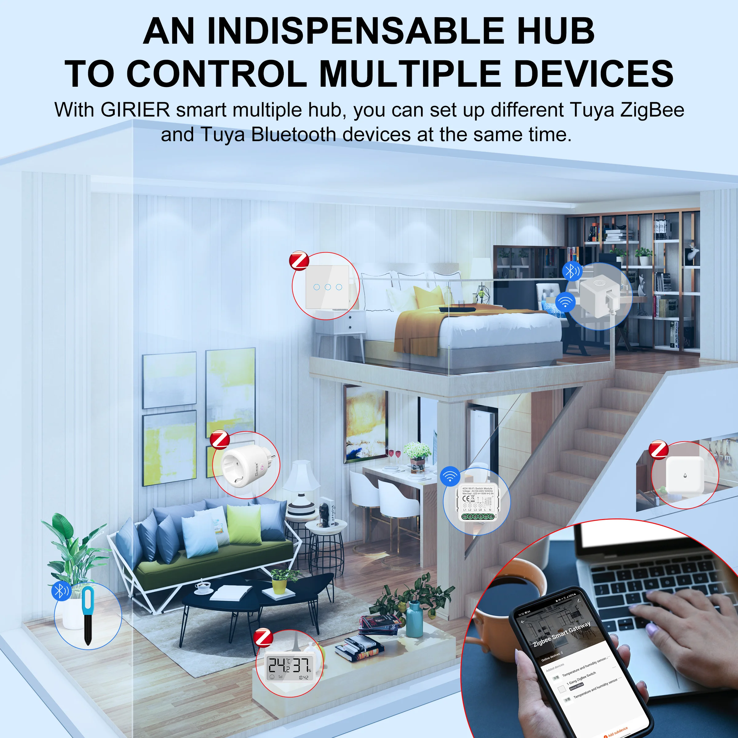 GIRIER Tuya ZigBee Gateway Hub Plug-in Type ZigBee/Bluetooth Multi-mode Gateway Bridge for Smart Home Automation Work with Alexa-5