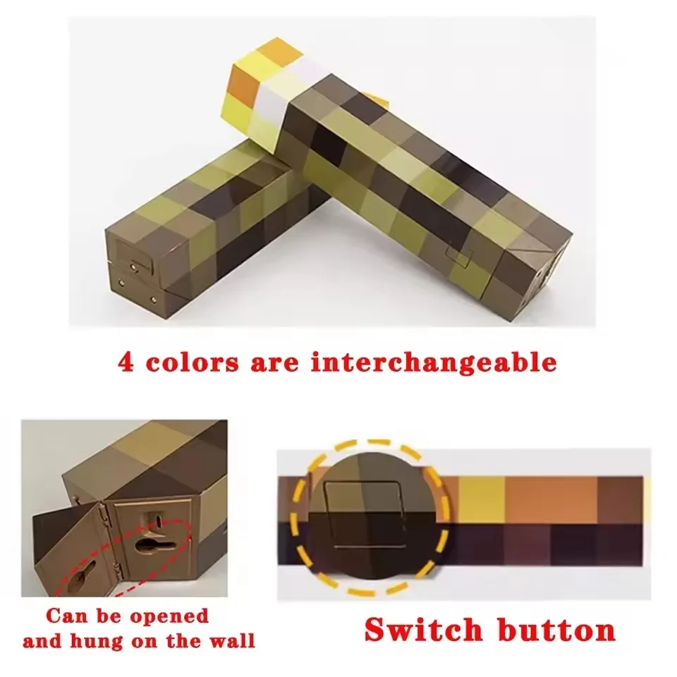 MC Game Brownstone Torch Lamp Figure 4Colors LED Night Light Bedroom Decorative Table Lamp USB Charging with Buckle Kids Toy Gif-2