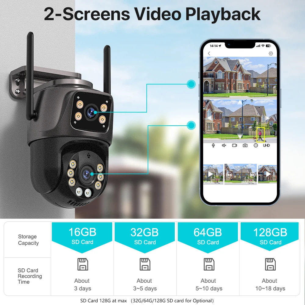 4K 8MP HD Wifi PTZ Camera Outdoor 4MP Dual Lens Dual Screen AI Auto Tracking IP Camera CCTV Audio Video Surveillance P2P iCSee-6
