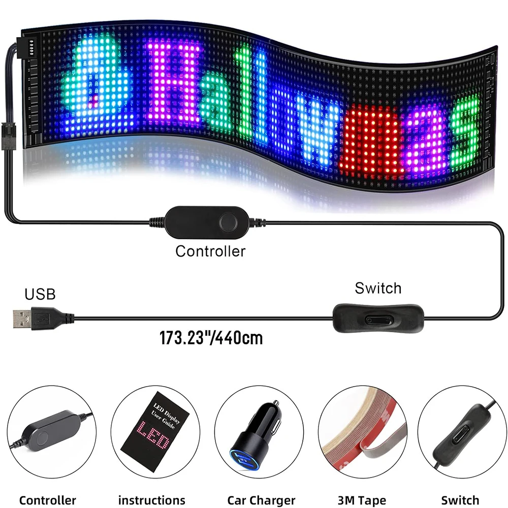 LED Matrix Panel Rolling Advertising LED Signage USB 5V Bluetooth App Controlled Sign Light Programmable LED Car Sign-2