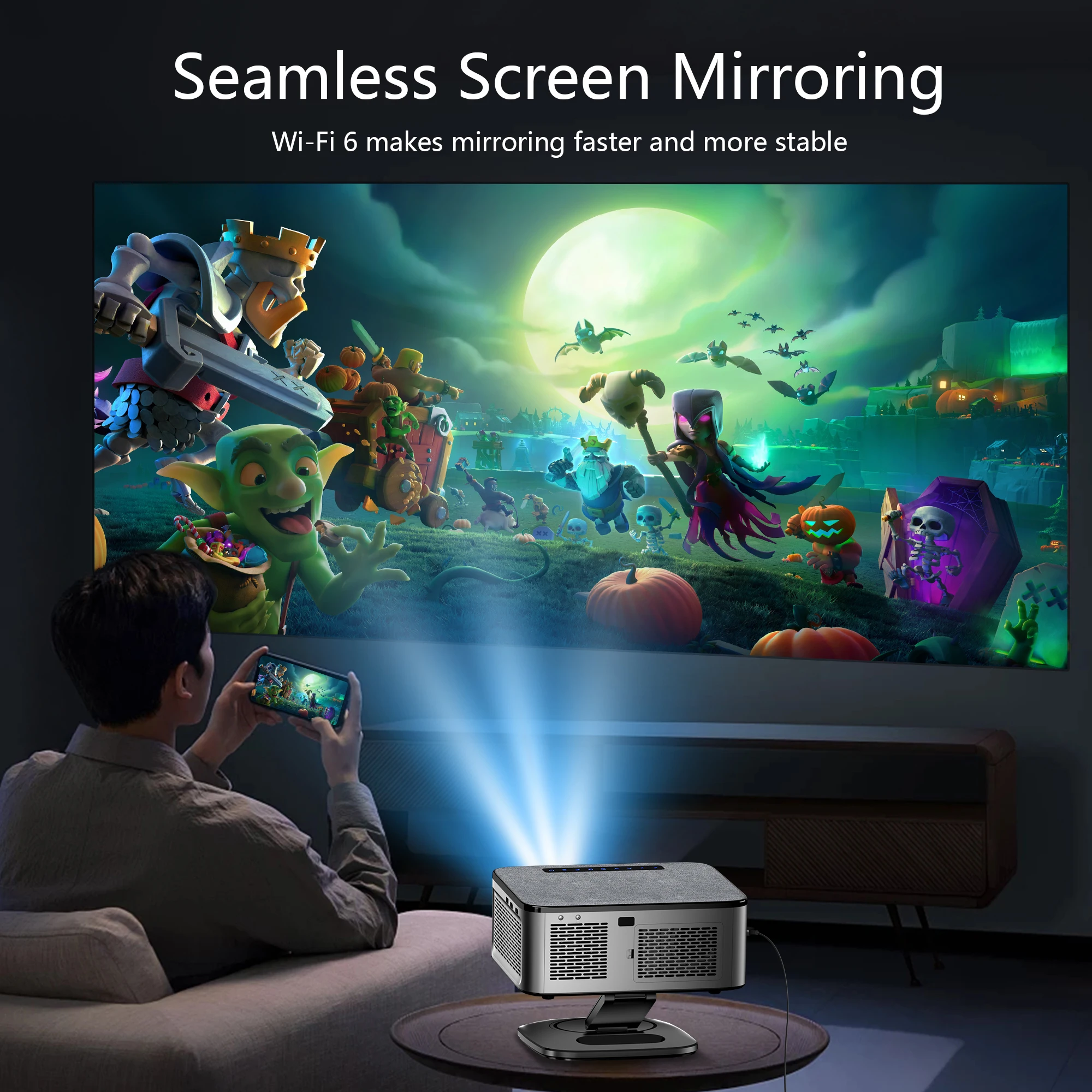 XIWBSY 40000Lumens Portable Projector 4K Android 12.0 Daylight Projector 64G 8K Video Home Theater AutoFocus Smart Proyector-4