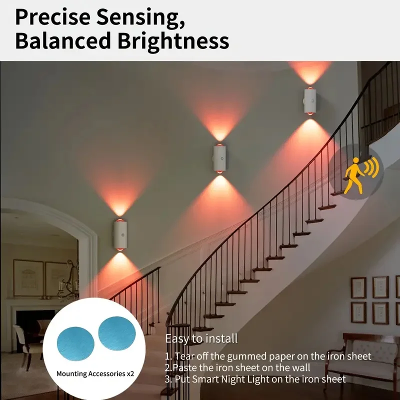 RGB Gradient LED Night Light with Motion Sensor Wall Lamp Rechargeable Ambient Light Dimmable Indoor Lights Magnetic Step Lamp-3