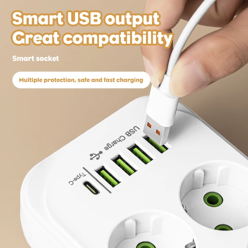 EU Plug AC Outlets Multitap Socket 2M Extension Cord Electrical Power Strip With USB Type C Fast Charging Network Filter Adapter-3