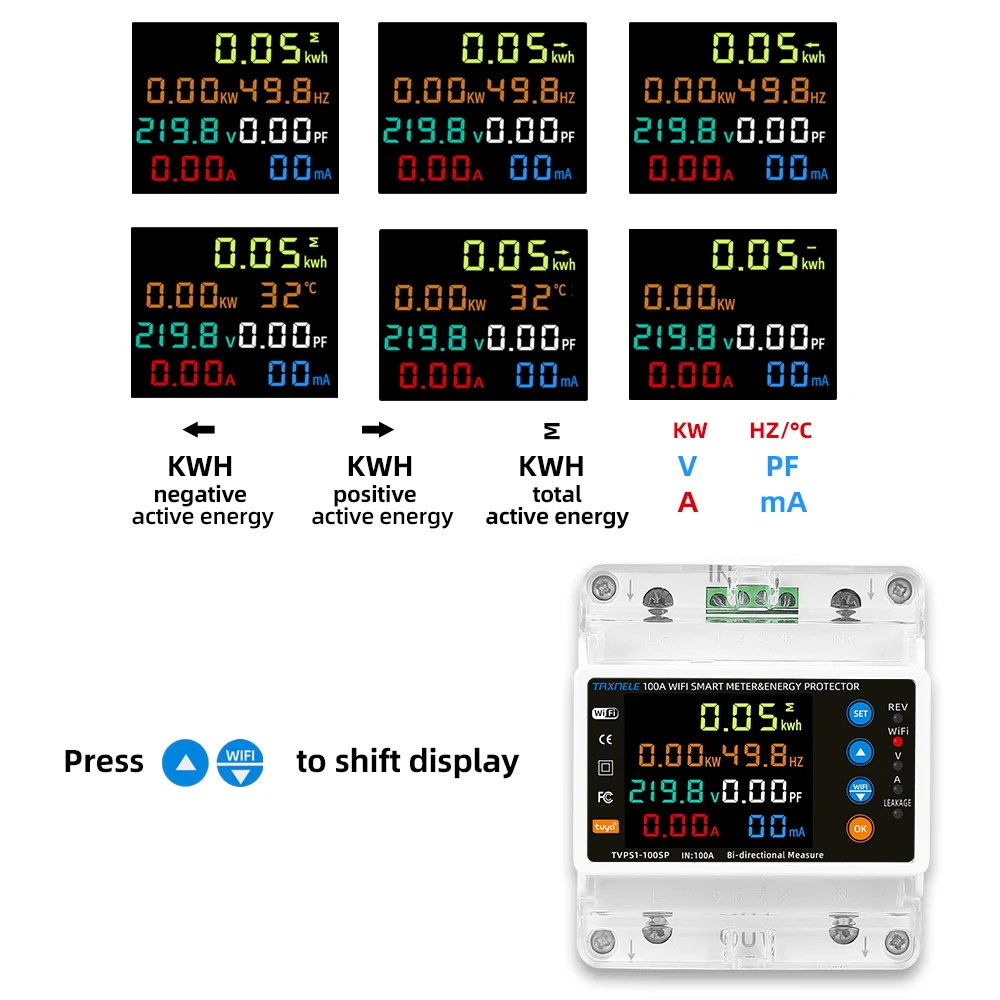 2P 100A Tuya WiFi Smart Bi-Directional Energy Power kWh Meter Leakage Over Under Voltage Protector Relay Timer Switch Smart Life-3