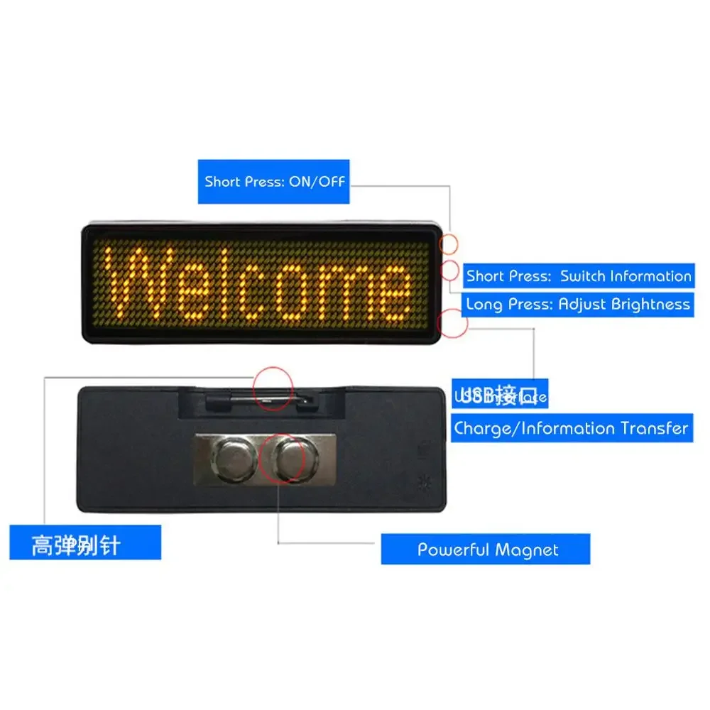Fully New Bluetooth LED Name Badge DIY Programmable Scrolling Message Board Mini LED Display HD Text Digits Pattern Display-4