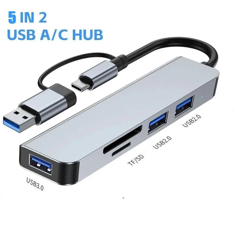 Type C HUB USB HUB USB 3.0 USB 2.0 TF / SD 5 Port Multi Splitter OTG For Lenovo HUAWEI Xiaomi Aluminum Alloy USB 3.0 Hub for PC-3
