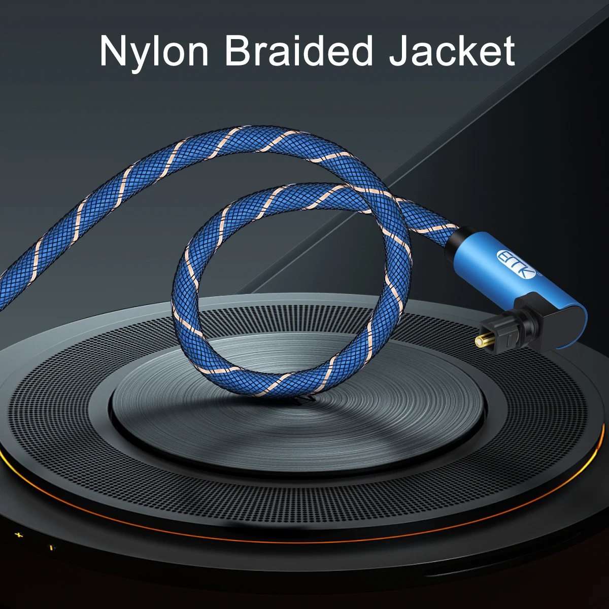 EMK Double 90 Degree Optical Toslink Cable with Nylon Braided Jacket Digital SPDIF Right Angle Optical Audio Cord(Blue)-2