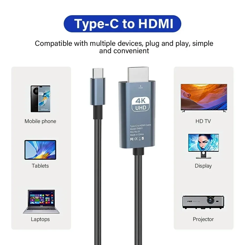 4K 60Hz 30Hz 8K USB C to HDMI Cable Type C Adapter HDTV Converter Cable for iPhone 15 TV Converter MacBook Air iPad Samsung-2