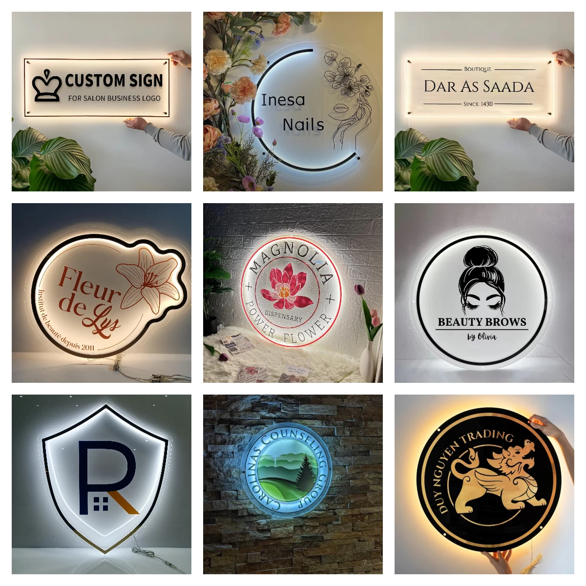 Custom LED Acrylic Metal Sign Business Logo Salon Sign Backlit Company Signage Hair Studio Beauty Nails Acrylic Signs Neon Light-3