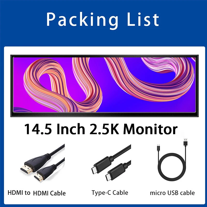 12.3/14.5 inch TouchScreen Monitor HDMI & Type C 1920x720/2.5K IPS Display LCD Bar Computer Temp Display Widescreen-3
