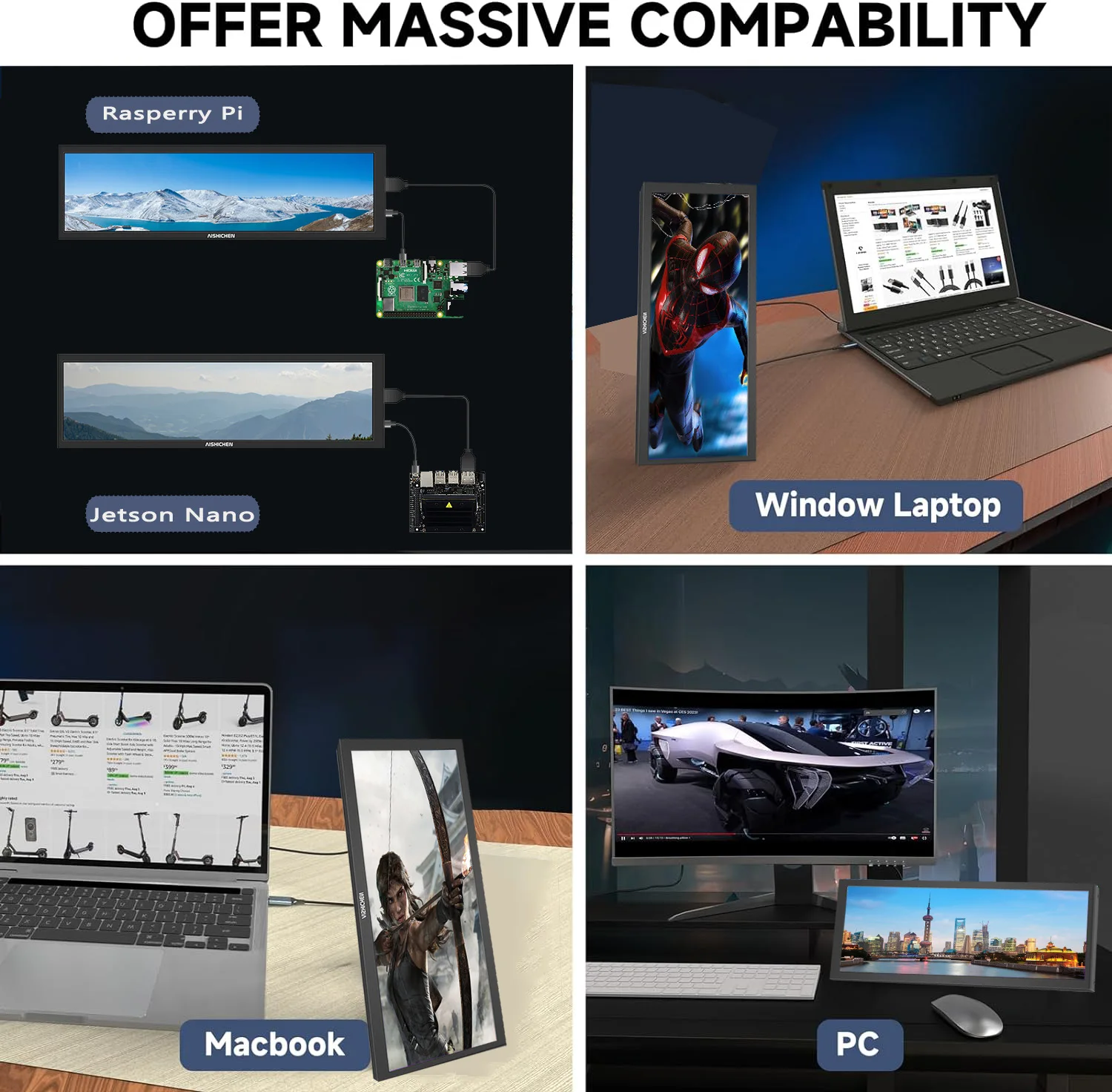 8.8 inch HDMI Touch Long Wide Monitor With Case PC Temperature Display PC Sensor Panel Display Small Extender Monitor-4