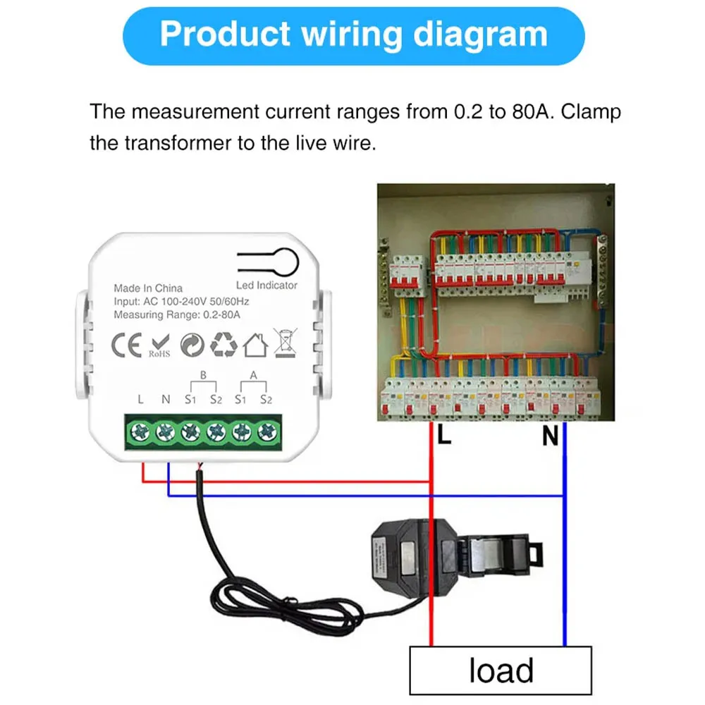 Tuya WIFI Smart Energy Meter Solar PV System Power Production Consumption Bidirectional Monitoring Meter APP Control with CT-4