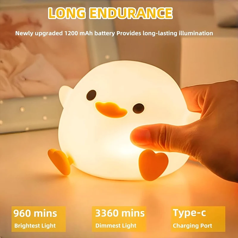 DoDo Duck Night Light, Cute Duck Lamp, Rechargeable Dimmable Nightlight, Silicone LED Bedside Lamp Nursery Touch-Sensitive-5