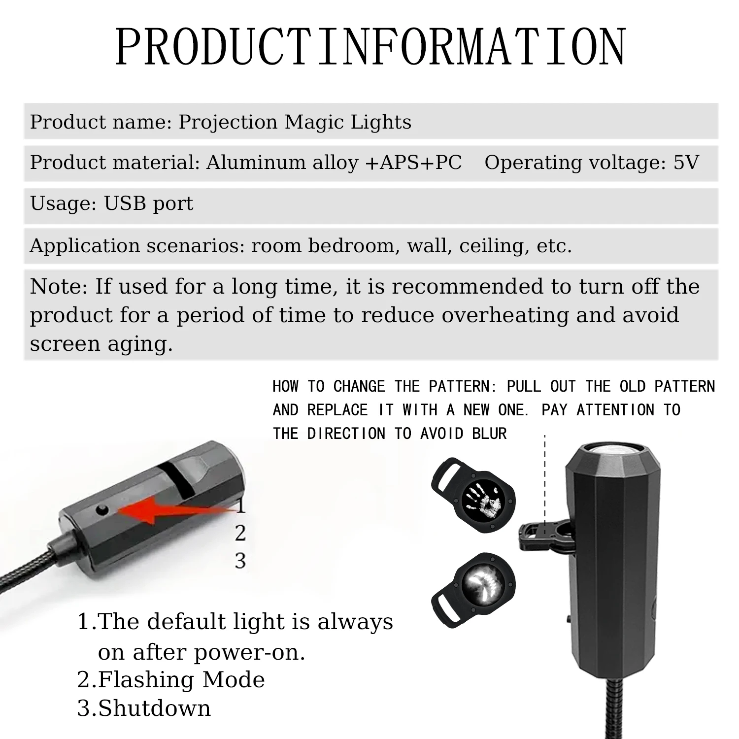Skull projection lamp, 1+3 switchable pattern design, LED night light, suitable for room wall ceiling decoration, Halloween gift-5