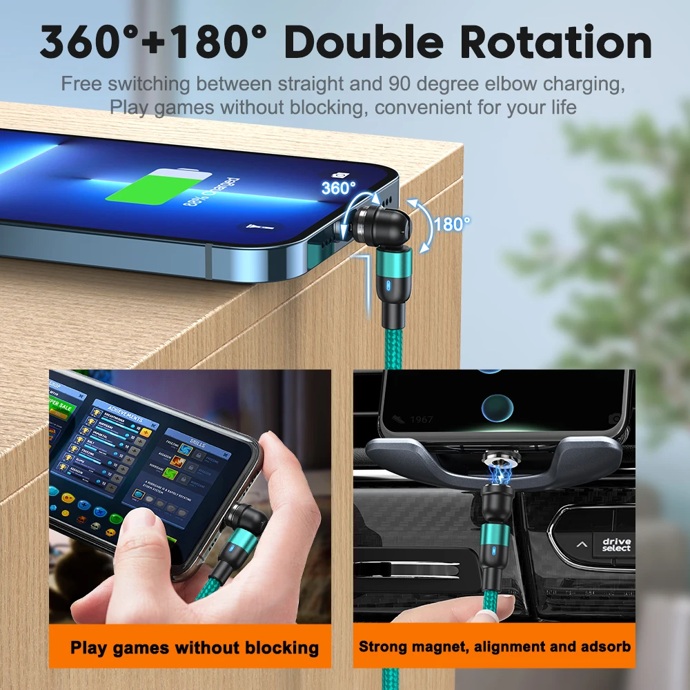 AUFU Magnetic Cable 3M 540 Rotate Magnet Charger Micro USB Type C Cable Mobile Phone Wire Cord For iPhone Samsung Xiaomi Redmi-2