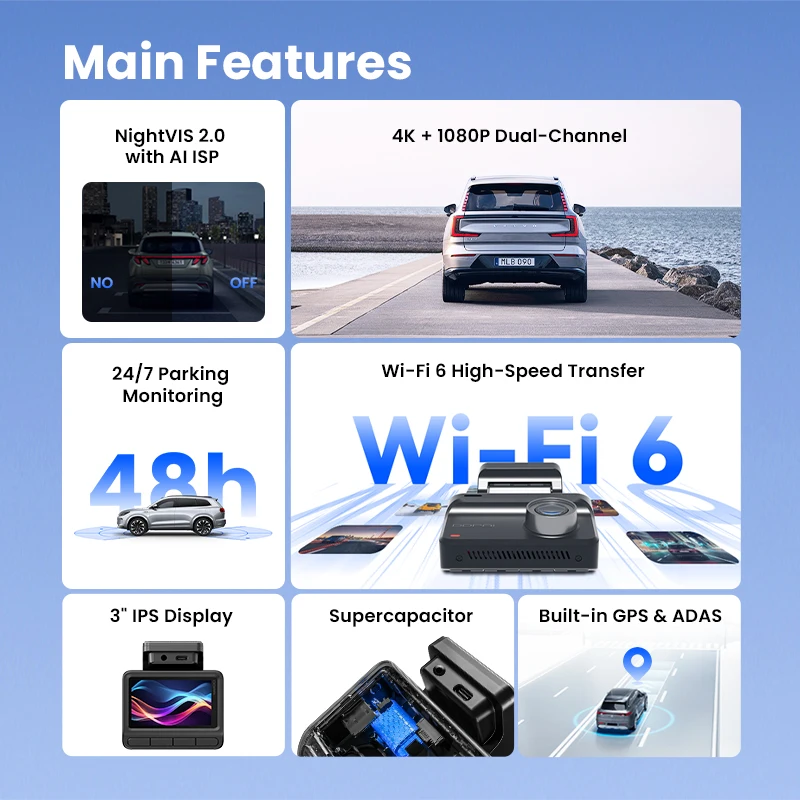 2025 New DDPAI Z50 Pro Dash Cam  4K Car DVR Night Vision 5GHz Wi-Fi GPS ADAS 24h Parking mode Front and Rear Camera-2