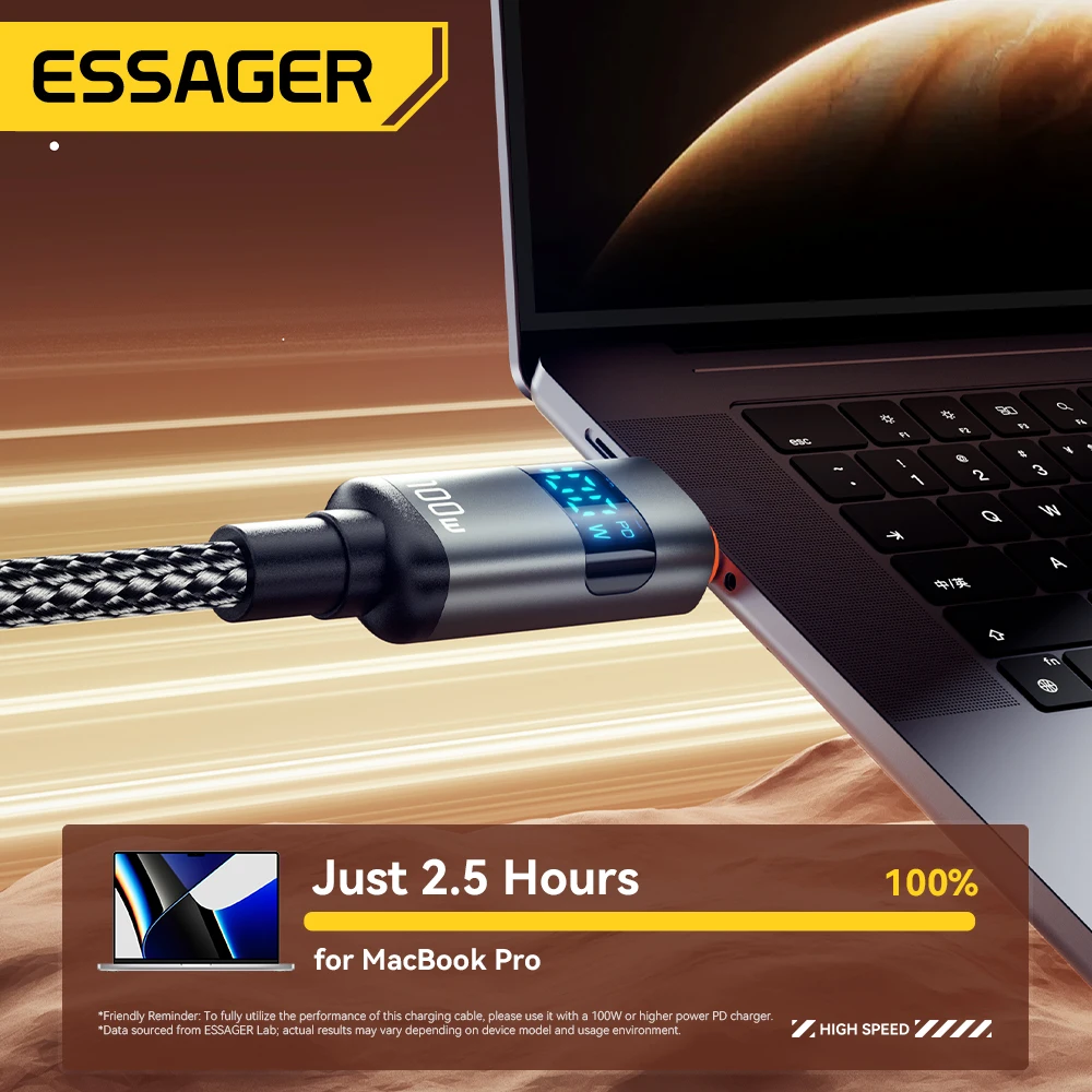 Essager Digital Dispaly USB Type C To USB C Cable For Huawei mate60 100W Fast Charging Charger Wire Cord For Macbook pro Xiaomi-3
