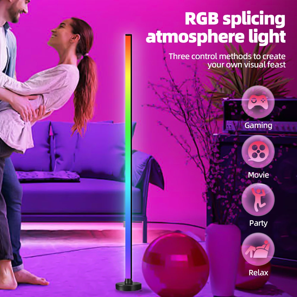 RGB LED Floor Lamp Remote APP Control Music Sync Corner Lighting Timer Smart Modern Mood Standing Lamp for Bedroom Living Room-2
