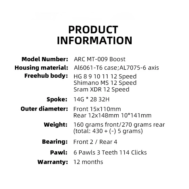 ARC MT009 BOOST front rear hub mtb mountain bike hub 28 32 holes 110mm 148mm 141mm HG MS micro spline XD 11 12 v bicycle freehub-2