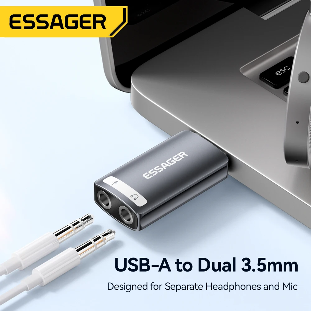 Essager External USB Sound Card To 3.5mm Mic Headphone Jack Stereo Headset Audio Microphone Adapter Speaker Interface For Laptop-2
