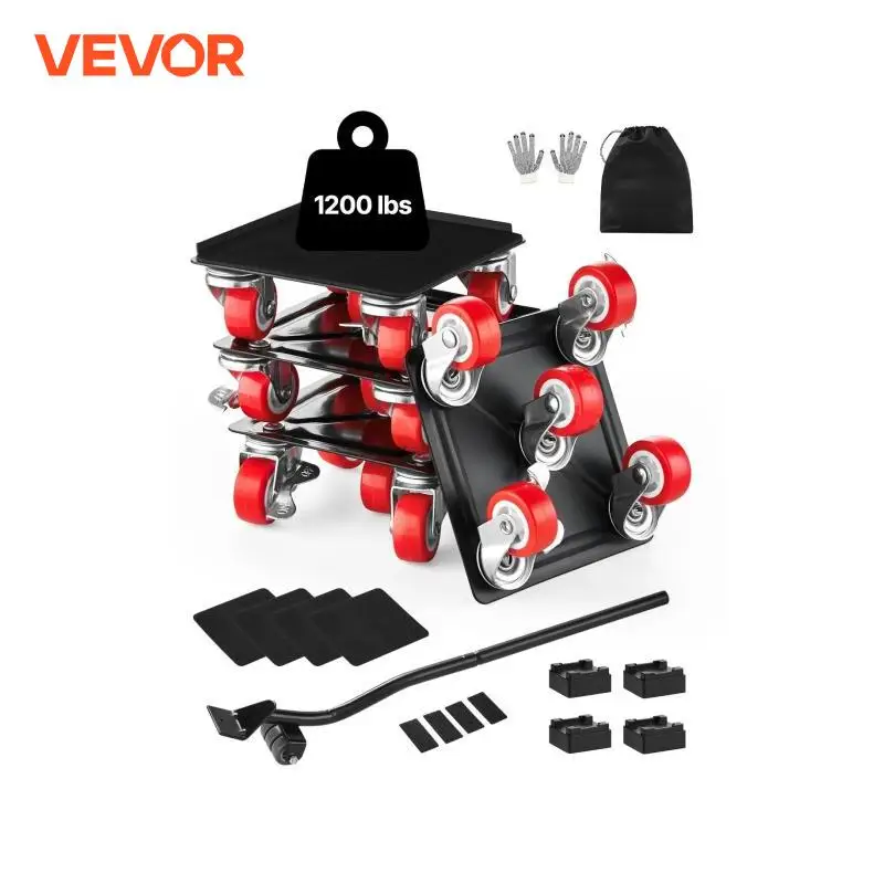 VEVOR 4PCS Furniture Dolly 1200Lbs/3474Lbs Fridge Movers with 5 360° Rotation Wheels & Lift Slider Tool Set for Appliances Sofa