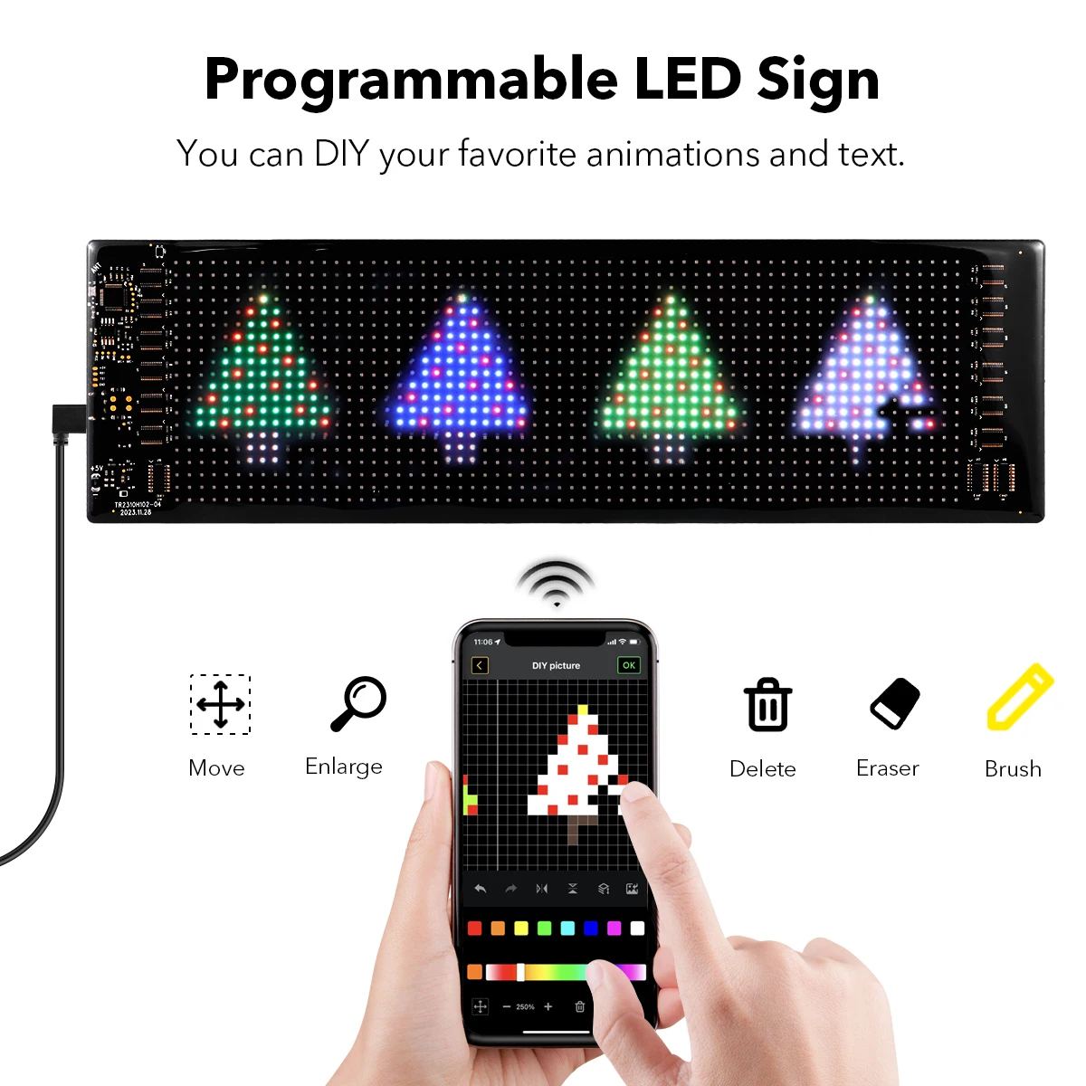 Smart Bluetooth LED Display Screens RGB LED Module Sign Matrix Pixel LED Panel Scrolling Signboard Advertising Light Car Decor-3